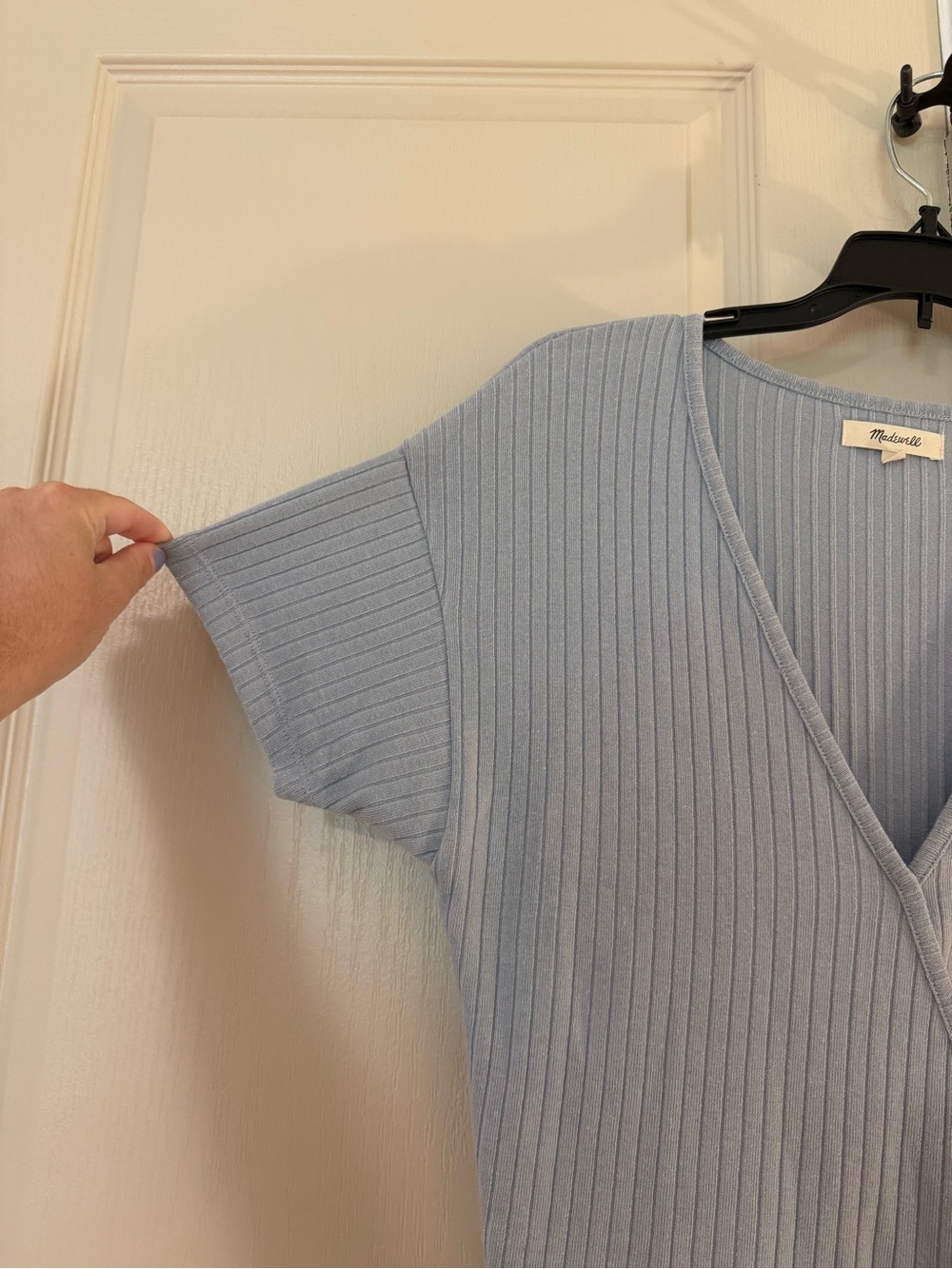Madewell Light Blue Ribbed Wrap Top - Picture 4 of 6
